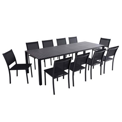 Table de jardin extensible en aluminium 52/260x100 cm et 10 chaises, EXTENSIA OVIALA