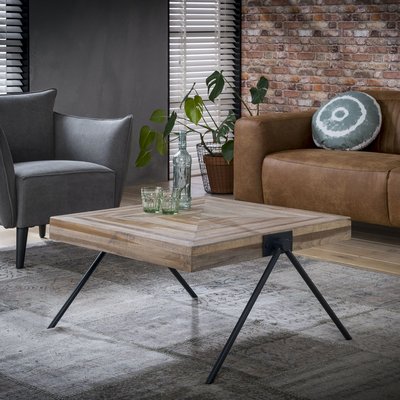 Table basse carrée style contemporain en teck recyclé et métal 80cm JAVA PIER IMPORT