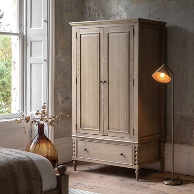 Ames Oak 2 Door 1 Drawer Wardrobe with Pompom Legs SO'HOME