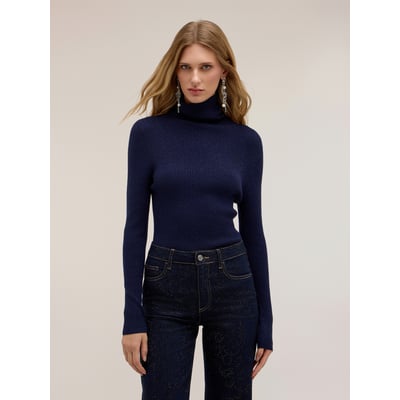 Pull col roulé fin à côtes fil textile MOTIVI