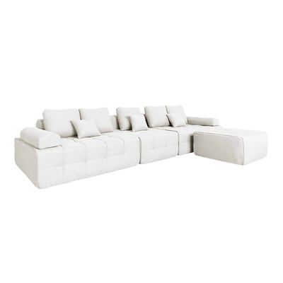 Canapé modulable compressé 5 places en tissu avec pouf et coussins, SNUGGY OVIALA