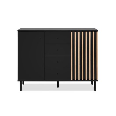 Buffet 2 Portes 4 Tiroirs Noir et Bois L118 cm - MONZA CALICOSY