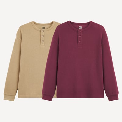 Lot de 2 T-shirts manches longues, nid d'abeille LA REDOUTE COLLECTIONS