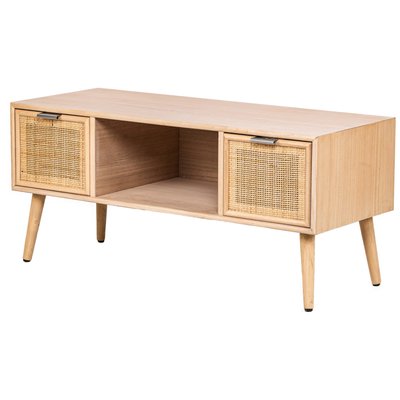 Meuble TV 2 tiroirs, bois et rotin, AKITA NORDLYS