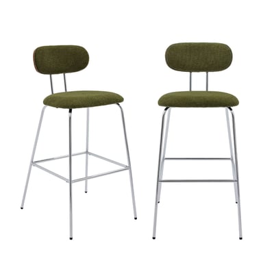 Tabouret de bar décor bois courbé teinté noyer et tissu déperlant pieds chromé 76,5cm (lot de 2) ERIN SWEEEK