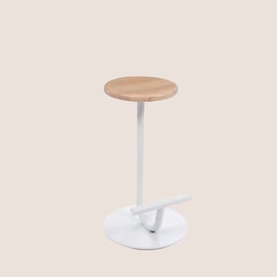 Tabouret design en chêne et métal blanc H65 - MARC HELLIN, DEPUIS 1862