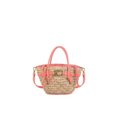 Mini panier tressé avec poignées et détails effet cuir LOLA CASADEMUNT