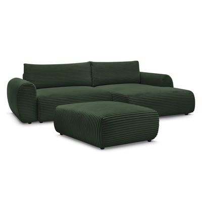 Canapé d'angle convertible 5 places en gros côtelé doux avec pouf, LUCIEN BOBOCHIC