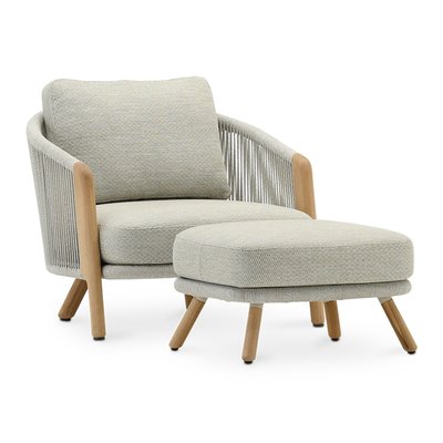 Fauteuil, teck et corde, repose-pied, CAPRI DEFORA HOME