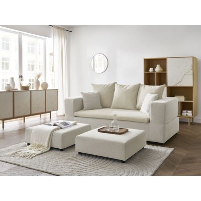 Canapé droit convertible 4 places en tissu velours côtelé et tissu chiné, LEANDRE BOBOCHIC
