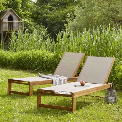 (lot de 2) Bain de soleil en acacia massif et textilène gris  HANOÏ BERAH GETAH