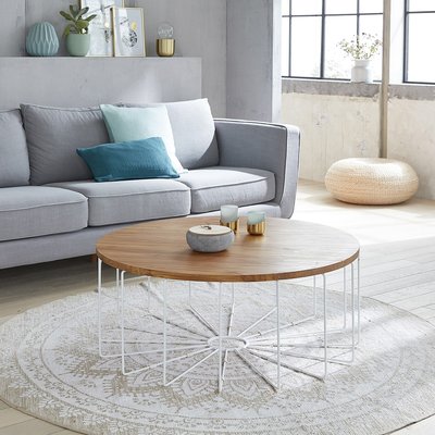 Table basse en teck massif et métal ronde HUGO BERAH GETAH