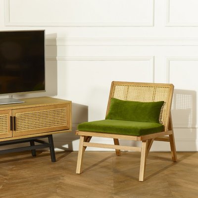 Fauteuil scandinave en chêne, cannage et velours LALALA ROBIN DES BOIS