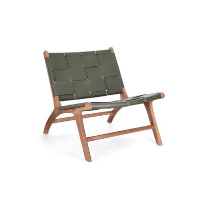 Fauteuil lounge en bois teck et cuir pleine fleur - ROBERT HELLIN, DEPUIS 1862