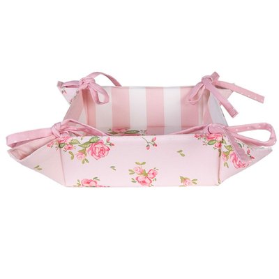 Corbeille à pain carrée 100% coton blanc motif fleuri roses 35x35x8cm WADIGA