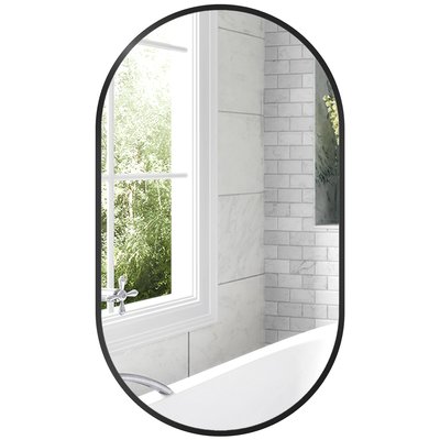 Miroir mural ovale dim. 40L x 70H cm cadre arrondi alu. HOMCOM