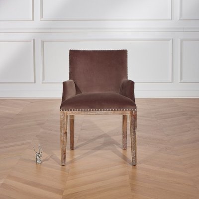 Fauteuil de table en acacia et velours clouté KENZA ROBIN DES BOIS