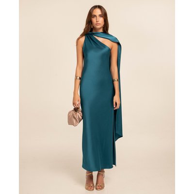 Robe midi satinée avec encolure asymétrique et nœud THE-ARE