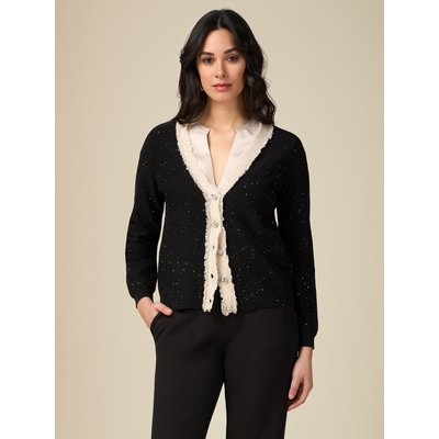 Cardigan avec broderie en micro paillettes. Tissu extérieur : 49% polyester, 32% polyamide, 15% acrylique, 4% laine. OLTRE