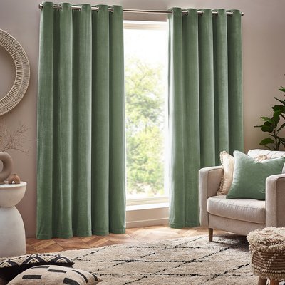 Heavy Chenille Velvet Room Darkening Eyelet Curtains YARD