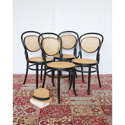 Lot de 4 chaises cannées en bois courbé Claude N°1437 - Bon état DEBONGOUT