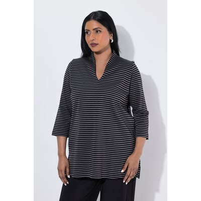 T-shirt, rayé, col jabot, manches 3/4 ULLA POPKEN
