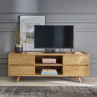 Meuble TV en mindi massif finition noyer 140 cm  MILO BERAH GETAH