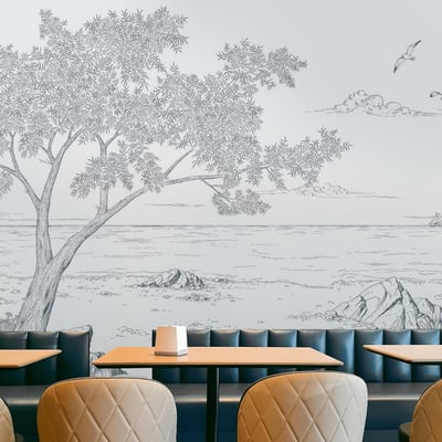 Papier peint La crique Méditerranéenne, Beige 450 x 250cm ACTE DECO