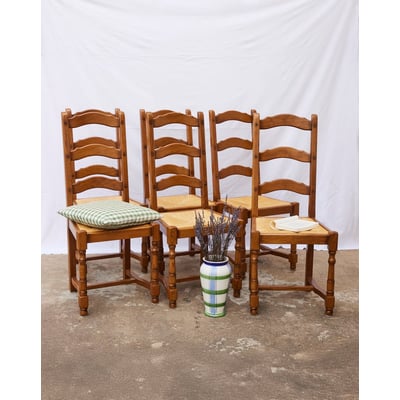 Lot de 6 chaises en chêne et paille Claude N°1422 - Bon état DEBONGOUT