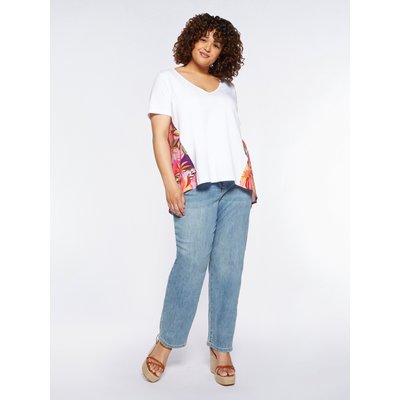 T-shirt blanc avec inserts latéraux et dos en toile de viscose FIORELLA RUBINO