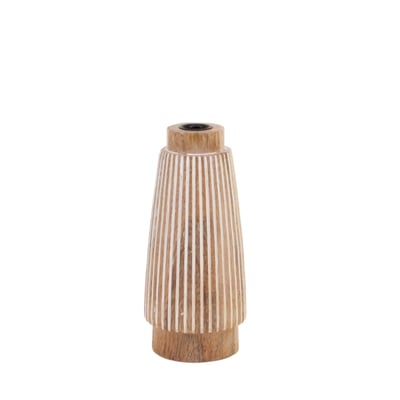 Bougeoir en bois de manguier à rayures 21cm ORNAMI