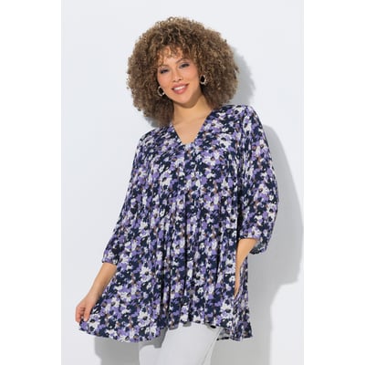 Blouse à fleurs, coupe évasée, plis godet ULLA POPKEN