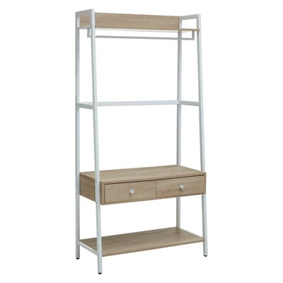 Natural Oak Effect Shelf Unit and Hanging Storage with White Frame SO'HOME