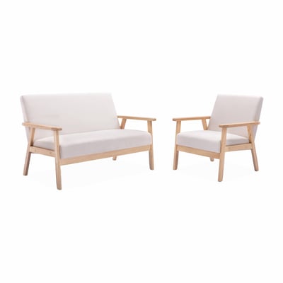 Banquette 2 places + fauteuil 1 place bois de peuplier, d'hévéa et tissu ISAK SWEEEK
