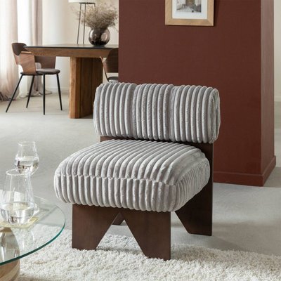 Petit fauteuil carré en velours côtelé et bois d'hévéa gris  SOLÉA MADE IN MEUBLES 
