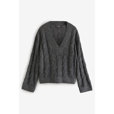 Pull en maille torsadée à col v avec laine NEXT