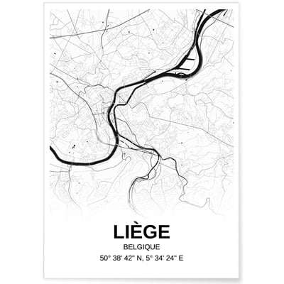 Affiche carte Liège - rectangle Noir et Blanc L'AFFICHERIE