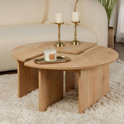 Table basse ronde effet bois de chêne - design puzzle MARFA PIER IMPORT