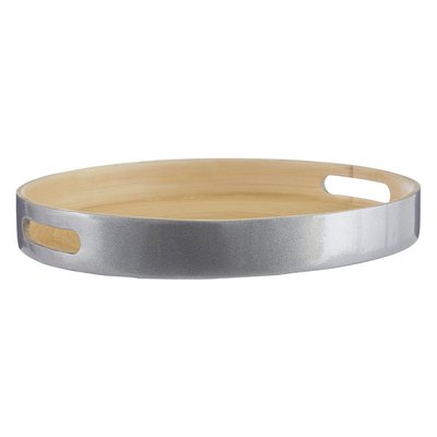 Small Round Bamboo Serving Tray in Silver SO'HOME
