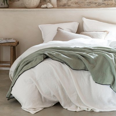 Housse de couette en lin lavé, RÊVE DE LIN BLANC CERISE