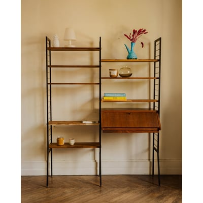 Bibliothèque modulable en bois et métal noir Madeleine N°751 - Bon état DEBONGOUT