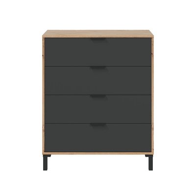Commode 4 tiroirs décor chêne noueux et gris anthracite - L77,5 cm CALICOSY