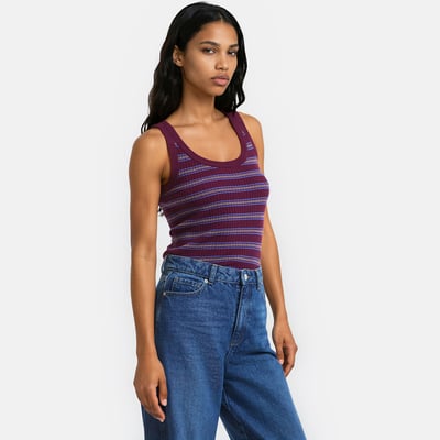 Gestreiftes Tanktop mit Rundhalsausschnitt aus Feinstrick LA REDOUTE COLLECTIONS