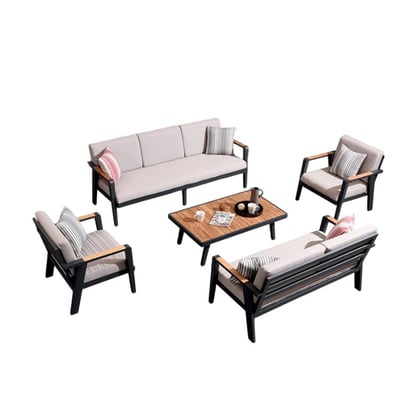 Salon de jardin en aluminium et teck, LOVY XL AU JARDIN DE CHLOÉ