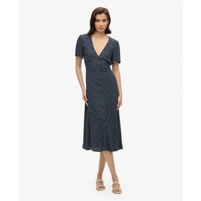 Robe mi-longue imprimée boutonnée à manches courtes SUPERDRY