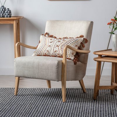 Dhamtari Mid Century Linen Armchair with Solid Oak Frame SO'HOME