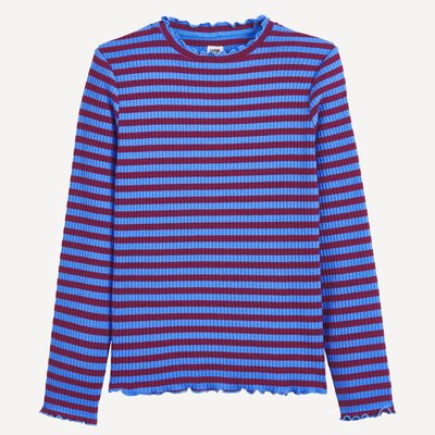 T-shirt rayé, à col volanté et manches longues, en côtes LA REDOUTE COLLECTIONS
