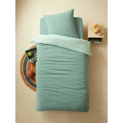 Parure enfant bicolore housse de couette + taie d'oreiller en gaze de coton VERTBAUDET