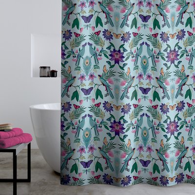 Mya Tropical Bird Shower Curtain Panel CATHERINE LANSFIELD