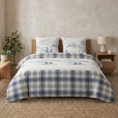 Parure de lit - Housse de couette avec taies en flanelle de coton EDEN
